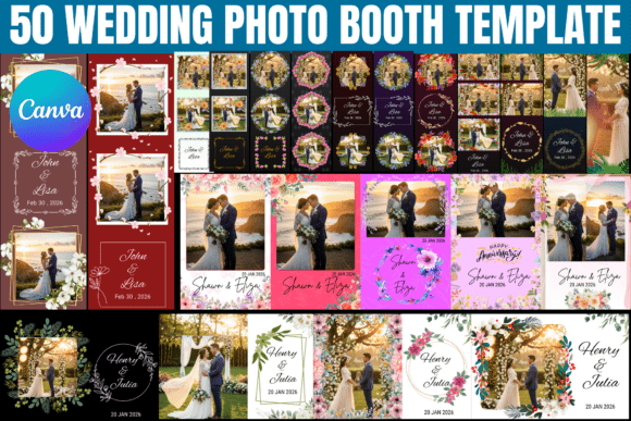 50 Wedding Photo Booth Template Bundle