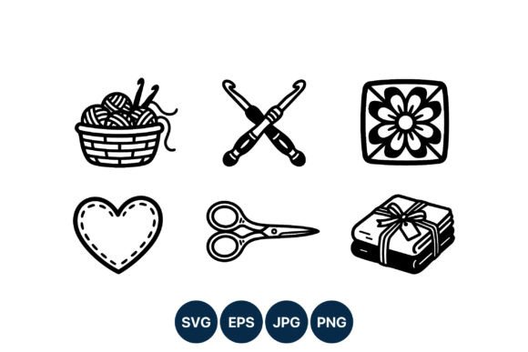 Basket Yarn Crochet Scissors Heart Icons