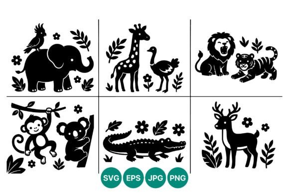 Black White Animal Silhouettes Elephant