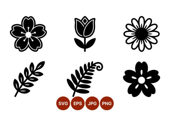 Black White Flower Leaf Vector Icons