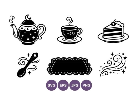 Celestial Teapot and Cake Vector Art
