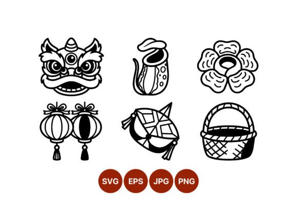 Chinese Dragon Head Lantern Line Art