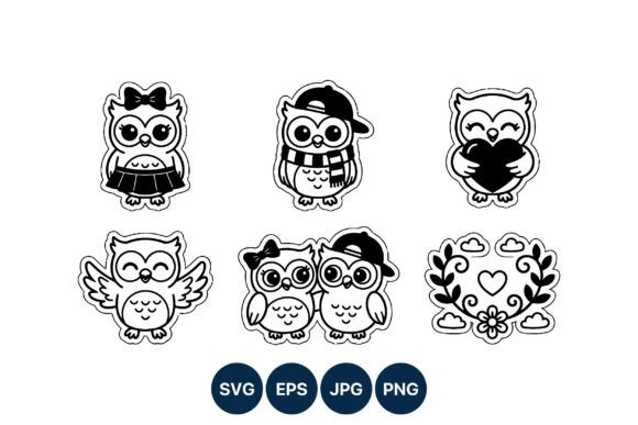 Cute Black and White Owl Couple Vector