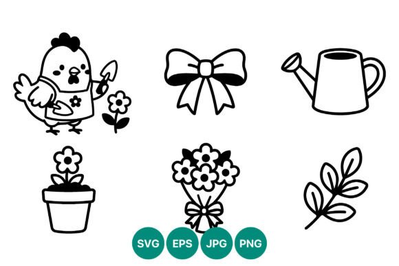 Cute Chicken Gardening Icons Black and