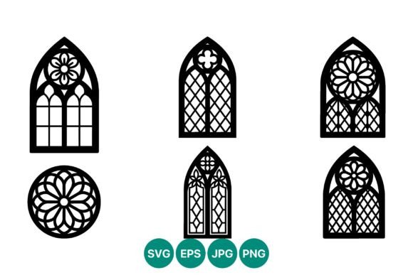 Gothic Black White Stained Glass Icons