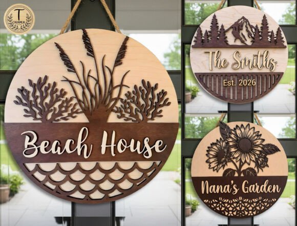 Layered Round Door Sign SVG Bundle