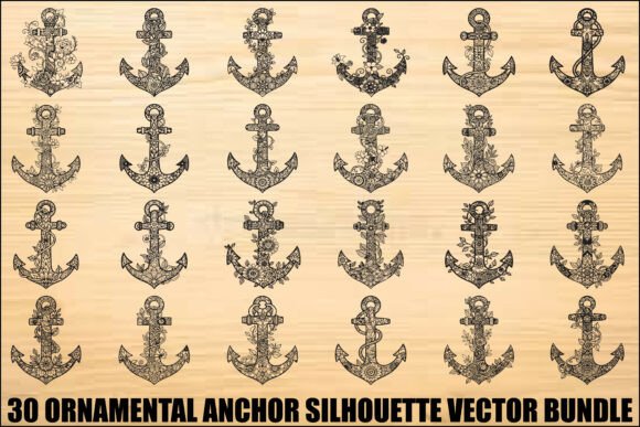 Ornamental Anchor Silhouette SVG Bundle