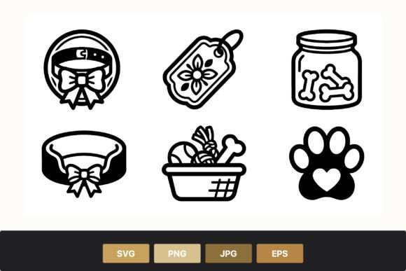 Pet Collar Bow Tag Basket Bones Vector