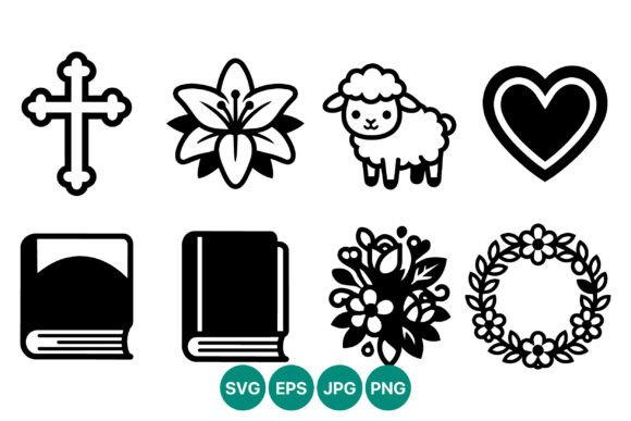 Religious Icons Cross Flower Sheep Heart