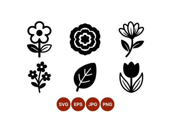 Simple Black White Flower Icon Set